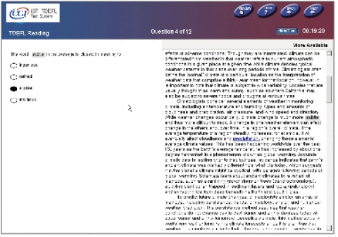 iBT TOEFL 실제 문제 화면