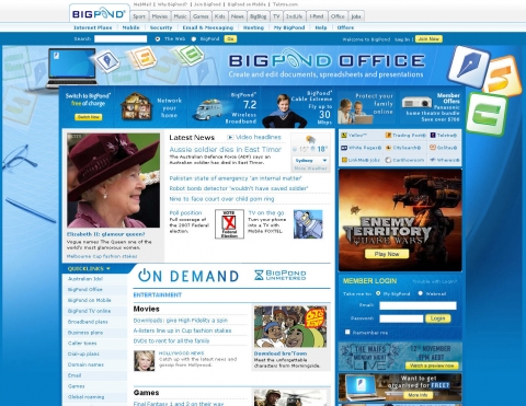 Bigpond.com 메인 노출화면