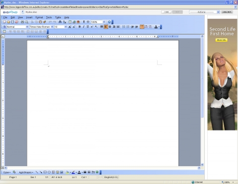 웹 오피스 중 워드인 라이트 구동 장면 edit화면
