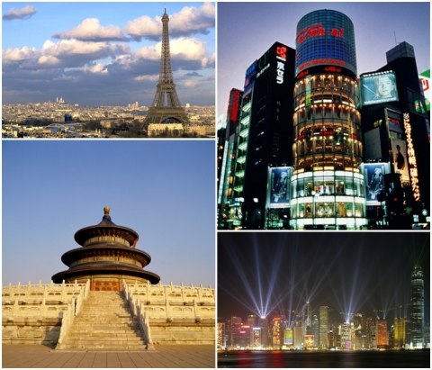 가장 인기있는 배낭여행지 유럽/일본/홍콩/중국(시계방향으로)