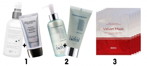 1. 두 단계로 기초케어와 베이스메이크업을 완성할 수 있는 SKIN79 수 하이드라이팅 플루이드와 수퍼 플러스 비비크림      2. 클렌징과 각질케어까지 가능한 SKIN79 하이드라 디톡스 오일과 폼 클렌징 3. 흘러내리지 않아 붙이고 활동이 자유로운 젤리타입의 SKIN79 벨벳마스크
