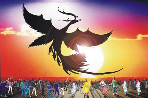 2007년 한민족 해맞이 축전에서 참가자들이 소망을 담은 연 2007개를 해가 떠오르는 하늘로 날리고 있다.