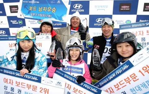 현대자동차(대표 정몽구 회장)는 창사 40주년을 기념해 지난 18일부터 현대성우리조트에서 진행한 ‘현대자동차 스노우 페스티벌’의 폐막식을 20일(일) 가졌다. 대회 수상자들이 밝은