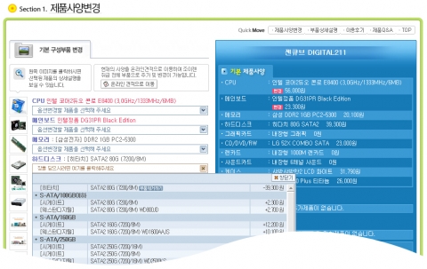 컴퓨터 부품 가격을 확인하면서 원하는 부품으로 바꿀 수 있는 기능을 제공