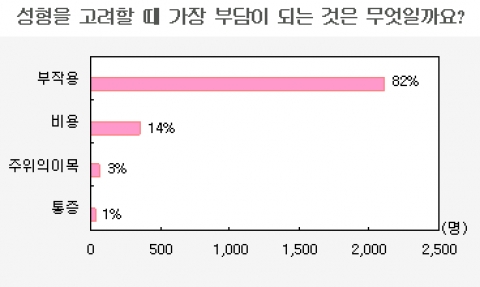 이지데이 설문, 성형에 있어 가장 부담이 되는 것에 대한 응답 그래프