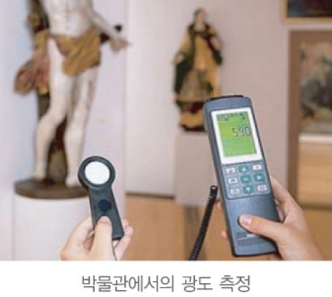 testo 545로 박물관에서의 적정 광도를 측정중이다.
