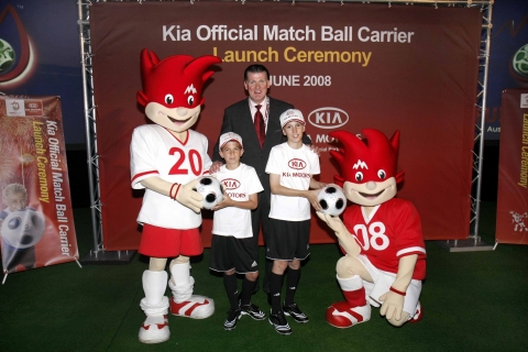 Kia Match Ball Carrier winners with Alan Ridley, UEFA&#039;s head of sponsorship and event promotion