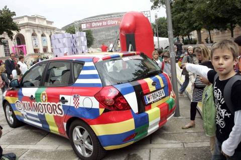 A Kia cee’d is covered in EURO 2008 inspired livery