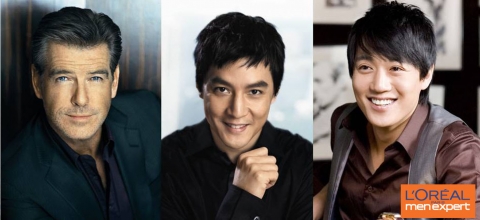 로레알파리 맨 엑스퍼트 브랜드의 글로벌 모델- (좌로부터) 007시리즈의 섹시스타이자 배우 ‘피어스 브로스넌’, 홍콩 최고의 인기 배우 ‘다니엘 우’, 새롭게 한국 대표 모델로 선정된 배우 ‘김래원’