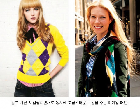 발랄하면서도 동시에 고급스러운 느낌을 주는 아가일 패턴