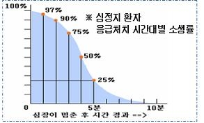 심정지 환자 응급처치 시간대별 소생률-실시간 사고신고 처리시간 등 단축(1분)으로 심정지환자의 경우 소생률 25%이상 증가로 시스템의 성공 가능성을 확인하였다