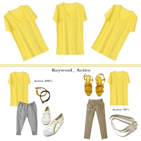 Yellow 무지 티셔츠 Active 하게 스타일링