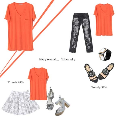 Orange 무지 티셔츠 Trendy 하게 스타일링