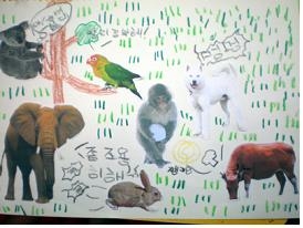8세 여아의 동물가족화. 아이가 자신의 가족 구성원에 대해서 어떻게 느끼고 있는지를 보여준다.