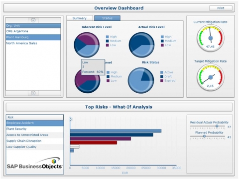 SAP 비즈니스오브젝트 GRC 솔루션 구동 화면