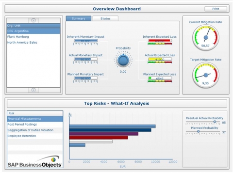 SAP 비즈니스오브젝트 GRC 솔루션 구동 화면