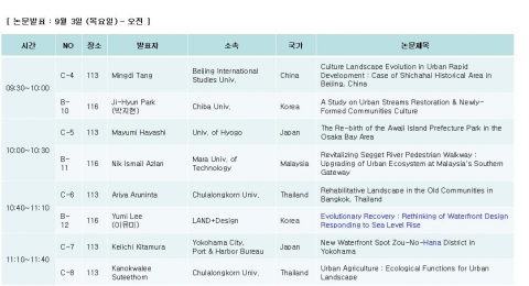 2009 인천 IFLA APR 총회 논문발표 일정