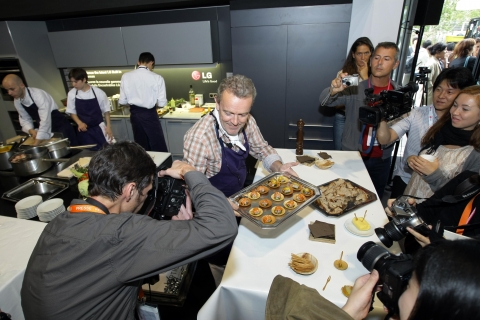 Renowned French chef Alain Passard hosts a cooking demonstration at LG&#039;s Urban Café during the MAISON&OBJET living design exhibition in Paris. The international lifestyle event is one of the world’s largest and most influential exhibitions focusing on home style and interior trends. LG&#039;s appliances and lifestyle products are a centerpiece of the show, which is expected to draw thousands of visitors to the French city this week and will be a guage of European consumer confidence.