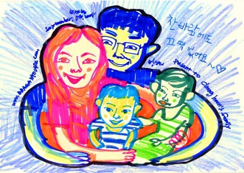 동대문구정보화도서관에서 개최하는  ‘가족드로잉’ 행사에서 가족들의 초상화를 그려줄 일러스트레이터 박한영 작품