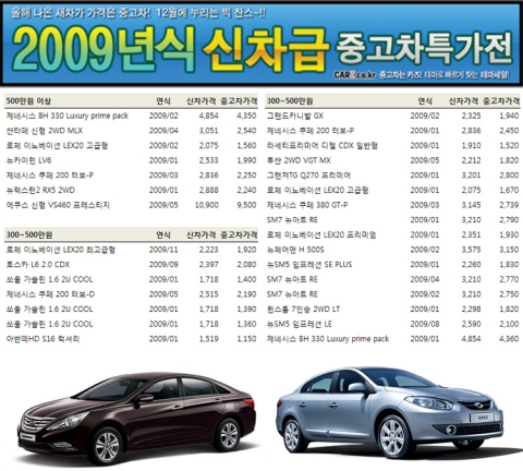 카즈, 2009년식 ‘신차급 중고차’ 할인전 실시…YF쏘나타·뉴SM3 등 인기모델 총출동