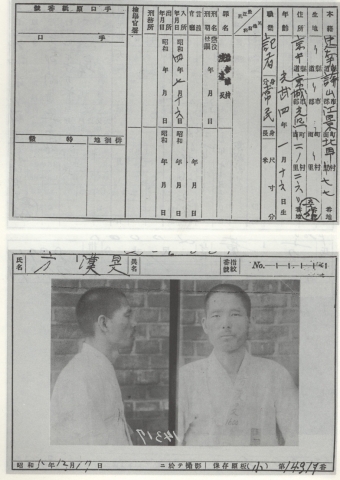 선생이 대전형무소에서 옥고를 치를 때 만들어진 수형기록카드