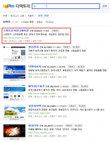 스마트온커뮤티케이션, 다음 디렉토리 보안,안전 분야 1위