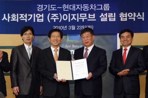 현대자동차그룹(회장 정몽구)과 경기도(도지사 김문수)는 23일 경기도 수원의 경기도청에서 윤여철 현대차그룹 부회장, 김문수 경기도지사 등 관계자들이 참석한 가운데 장애인 보조/재활