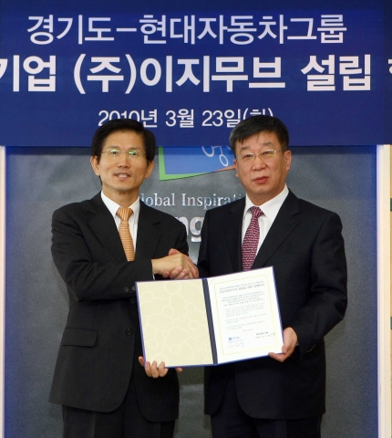 왼쪽부터 김문수 경기도 도지사, 윤여철 현대차그룹 부회장