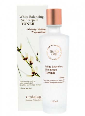 자작나무 수액과 알부틴 성분으로 촉촉하고 환한 피부로 가꿔주는 엘리샤코이 화이트 밸런싱 스킨리페어 토너.