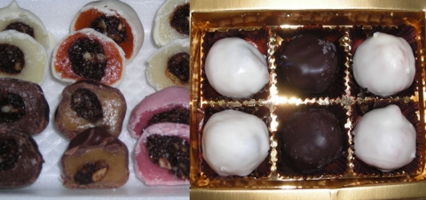 대상을 수상한 떡뫼들의 초콜릿두텁떡, 왼쪽은 자른 단면, 오르쪽은 포장 상태