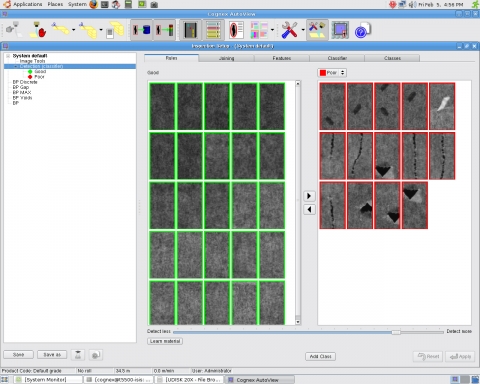 코그넥스가 새로 출시한 VisionPro Surface의 표면 검사 결과 (왼쪽 초록색 부분 참조)