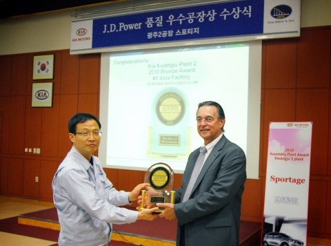 기아자동차(주)는 미국 최대 시장 조사업체인 J.D.파워사의 2010년 공장별 품질평가(2010 Assembly Plant Quality Award)에서 광주2공장이 한국 최초로 