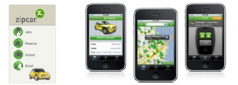 스마트폰에 기반한 미국 ZipCar 서비스 이용 자료: ZipCar 홈페이지 &lt;http://www.zipcar.com/iphone/&gt;