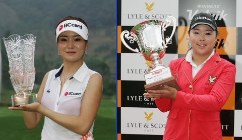 건국대 골프부 새내기로 최근 KLPGA 투어에서 우승한 안신애(왼쪽)와 조윤지