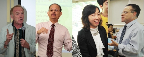 건국대 베스트 티처 외국인교수 4명, 사진 왼쪽부터 장 폴로, 로돌포 레데스마, 쑨양훙, 빅토 케인 교수