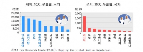 세계 10大무슬림 국가와 구미 10大무슬림 국가 (삼성경제연구소 인용)