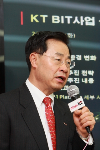 KT 표삼수 사장(IT기획실장)이 KT가 진행중인 BIT(Business & Information system Transformation) 프로젝트에 대해 설명하고 있다.