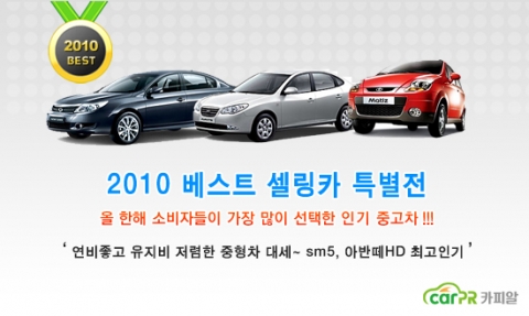 중고차 쇼핑몰 카피알 선정, 올 한해 최고 인기 및 판매를 보인 SM5, 아반떼HD, All new 마티즈