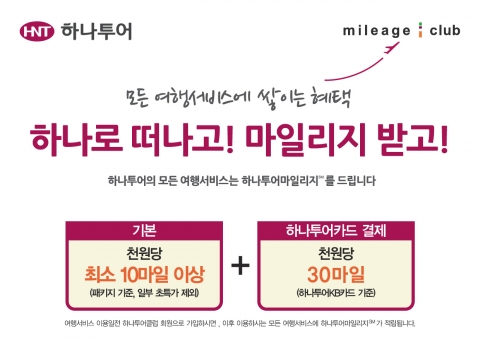 하나투어, 모든 여행상품에 하나투어 마일리지 제공