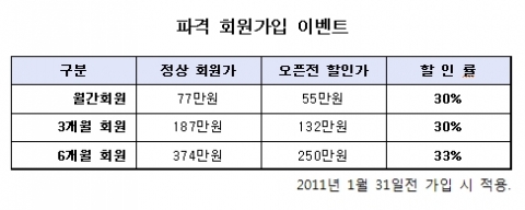 정식방송 오픈전 회원 할인 이벤트