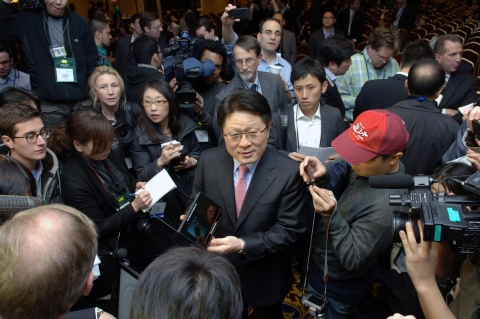 LG전자 최고기술책임자(CTO) 안승권 사장 5일(현지시간) 미국 라스베이거스 샌즈 엑스포(Sands expo)에서 열린 LG글로벌 프레스 컨퍼런스에서 스마트TV를 비롯한 LG전자