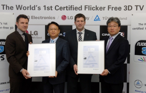 티유브이 라인란드 루츠 레먼(Lutz Lehmann) 세일즈 마케팅 총괄 책임, 이정한 LG디스플레이 TV프로모션 담당(상무), 티유브이 라인란드 스테판 키샤(Stefan Kisc