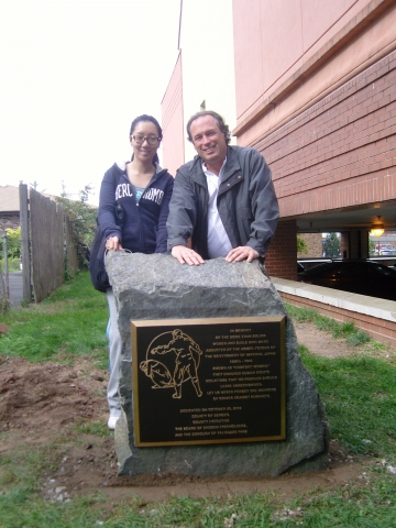 Cavallo and assistant Yubean Han at memorial stone