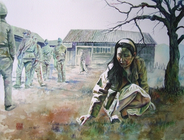 each morning I would pick soft grass..comfort women 22x30 watercolor