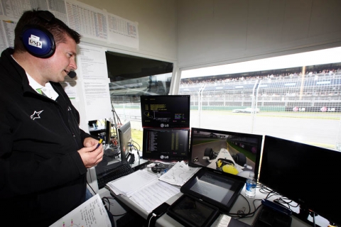 F1중계석 : LG전자가 공급한 모니터로 중계하고 있는 중계진의 모습