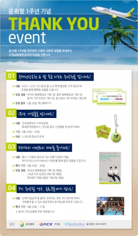 진에어, 인천-괌 노선 취항 1주년 기념 Thank you 이벤트 진행