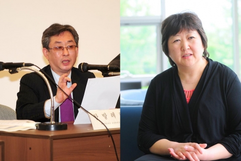 '민족 공통성' 국제학술심포지엄 발표하는 고려인 3세 학자들   교육과학기술부와 한국연구재단의 인문한국(HK)지원 사업단인 건국대 통일인문학연구단(단장 김성민 교수, 철학)은 20일 건국대 법학전문대학원 국제회의장에서 한국과 중국 일본 러시아 등 국제 학계에서 한민족 연구 전문가들이 참석한 가운데 ‘민족공통성 연구방법론의 모색’을 주제로 제7회 국제학술심포지엄을 개최했다. 이날 심포지엄에서 고려인 3세로 '코리안 메타-네이션'(Korean Meta-Nation)이라는 새로운 개념을 발표한 한 발레리(Valeriy Khan) 우주베키스탄 과학아카데미 동방학연구소 교수(왼쪽)와 '연해주 고려인들의 현황과 한민족공동체’라는 주제 발표를 한 김 발레랴(Valeriya Kim) 러시아 우수리스크 고려인민족문화자치회 부회장 겸 아리랑 가무단 단장(오른쪽).