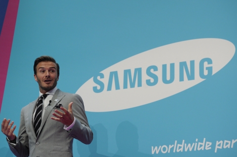 (L-R) David Beckham Samsung's Global Ambassador for London 2012 Olympic Games announces Samsung...