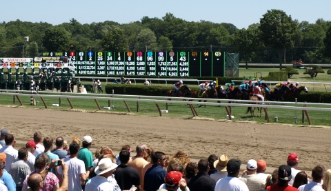 뉴욕 사라토가 경마장 메인전광판
LG CNS가 구축한 뉴욕 사라토가경마장의 메인전광판, 관중석 정중앙에 설치한 전광판으로 다양한 화면변환으로 경기상황을 중계한다