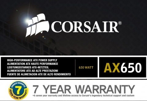 7년간의 제품 보증을 안내하는 AX650 상품 정보 컷